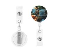 Retractable Badge Holders Heavy Duty Badge Holder with Alligator Clip Dragonfly Flying on The Pond Badge Reel ID Card Holders Name Card Keychain ID Badge Clip for Nurse Doctor Worker