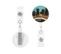 Retractable Badge Holders Heavy Duty Badge Holder with Alligator Clip Four Black Cats Lying on The Piano Keyboard Badge Reel ID Card Holders Name Card Keychain ID Badge Clip for Nurse Doctor Worker