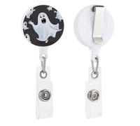 Retractable Badge Holders Heavy Duty Badge Holder with Alligator Clip Funny White Ghost Badge Reel ID Card Holders Name Card Keychain ID Badge Clip for Nurse Doctor Worker