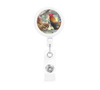Retractable Badge Holders Heavy Duty Badge Reel with Alligator Clip Beautiful Rooster Hen Badge Holder ID Card Holders Name Card Keychain ID Badge Clip for Nurse Doctor Worker