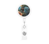 Retractable Badge Holders Heavy Duty Badge Reel with Alligator Clip Dragonfly Flying on The Pond Badge Holder ID Card Holders Name Card Keychain ID Badge Clip for Nurse Doctor Worker