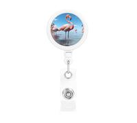 Retractable Badge Holders Heavy Duty Badge Reel with Alligator Clip Flock of Pink Flamingos on The Beach Badge Holder ID Card Holders Name Card Keychain ID Badge Clip for Nurse Doctor Worker