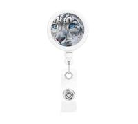 Retractable Badge Holders Heavy Duty Badge Reels Blue Eyed Snow Leopard Badge Holder Retractable Clip ID Card Holders Key Card Work Badge Clip for Nurse Teacher Office Accessories Gifts