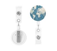 Retractable Badge Holders Heavy Duty Badge Reels Blue map of The World Badge Holder Retractable Clip ID Card Holders Key Card Work Badge Clip for Nurse Teacher Office Accessories