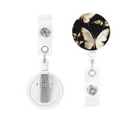 Retractable Badge Holders Heavy Duty Badge Reels Gold White Butterflies Black Badge Holder Retractable Clip ID Card Holders Key Card Work Badge Clip for Nurse Teacher Office Accessories