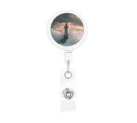 Retractable Badge Holders Heavy Duty Badge Reels Lighthouse in Storm Badge Holder Retractable Clip ID Card Holders Key Card Work Badge Clip for Nurse Teacher Office Accessories Gifts