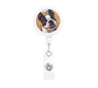 Retractable Badge Holders Heavy Duty Badge Reels Lovely Boston Terrier Badge Holder Retractable Clip ID Card Holders Key Card Work Badge Clip for Nurse Teacher Office Accessories Gifts