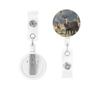 Retractable Badge Holders Heavy Duty Badge Reels Nature Wild Animal Deers Badge Holder Retractable Clip ID Card Holders Key Card Work Badge Clip for Nurse Teacher Office Accessories
