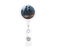 Retractable Badge Holders Heavy Duty Badge Reels Pirate Sailboat Full Moon Badge Holder Retractable Clip ID Card Holders Key Card Work Badge Clip for Nurse Teacher Office Accessories Gifts