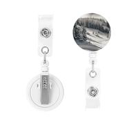 Retractable Badge Holders Heavy Duty Badge Reels Snow Covered Forest Badge Holder Retractable Clip ID Card Holders Key Card Work Badge Clip for Nurse Teacher Office Accessories