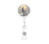 Retractable Badge Holders Heavy Duty Badge Reels Winter Snow Scene Badge Holder Retractable Clip ID Card Holders Key Card Work Badge Clip for Nurse Teacher Office Accessories Gifts