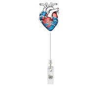 Retractable Badge Holders, ID Badge Clip, Heart Pattern Heart-Themed Illustration Style Medical and Nursing Acrylic Retractable Alligator Clip Scroll Rotating BadgeEasy-Pull Buckle ID Cards