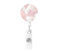 Retractable Badge Reel Badge Holder with Alligator Clip, Pink Gold Marble Pattern Badge Reel for Office Worker Doctor Nurse Name Reel