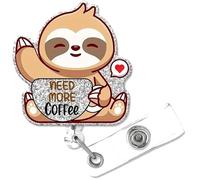 Retractable Badge Reel, Cute Sloth Coffee Design, ID Card Holder for Healthcare Workers