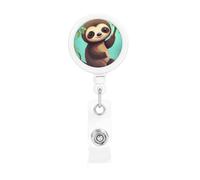 Retractable Badge Reel Holder with Clip and Keychain Funny Cute Badge Clips Id Card Badge Holder Cute Sloth Badge Reels for Office Worker Doctor Nurse