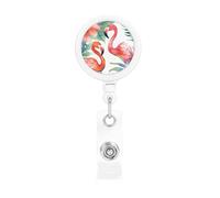 Retractable Badge Reel Holder with Clip and Keychain Funny Cute Badge Clips Id Card Badge Holder Flamingos Watercolor Tropics Badge Reels for Office Worker Doctor Nurse