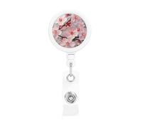 Retractable Badge Reel Holder with Clip and Keychain Funny Cute Badge Clips Id Card Badge Holder Pink Cherry Blossoms Badge Reels for Office Worker Doctor Nurse