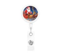 Retractable Badge Reel Holder with Clip and Keychain Funny Cute Badge Clips Id Card Badge Holder Santa On Sleigh Badge Reels for Office Worker Doctor Nurse