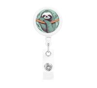 Retractable Badge Reel Holder with Clip and Keychain Funny Cute Badge Clips Id Card Badge Holder Sloth Green Badge Reels for Office Worker Doctor Nurse