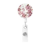 Retractable Badge Reel with Alligator Clip, Cherry Blossoms Pattern Badge Reel for Office Worker Doctor Nurse Name Reel