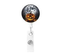 Retractable Badge Reel with Alligator Clip for Office Worker Doctor Nurse Moon Bat Pumpkin