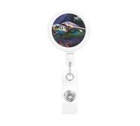 Retractable Badge Reel with Belt Clip and Key Ring Batch Holder Name Badge Clips A Colorful Tropical sea Turtle ID Card Holder for Office Worker Doctor Nurse ID BadgeReel Keychain