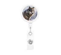 Retractable Badge Reel with Belt Clip and Key Ring Batch Holder Name Badge Clips A Wolf Standing in a Snow-Covered Area ID Card Holder for Office Worker Doctor Nurse ID BadgeReel Keychain