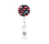 Retractable Badge Reel with Belt Clip and Key Ring Batch Holder Name Badge Clips American Flag Lips ID Card Holder for Office Worker Doctor Nurse ID Badge Reel Keychain