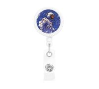 Retractable Badge Reel with Belt Clip and Key Ring Batch Holder Name Badge Clips Black Astronaut on Blue ID Card Holder for Office Worker Doctor Nurse ID BadgeReel Keychain