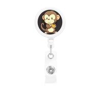 Retractable Badge Reel with Belt Clip and Key Ring Batch Holder Name Badge Clips Cartoon Monkey Holding Fruit ID Card Holder for Office Worker Doctor Nurse ID BadgeReel Keychain