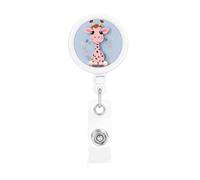 Retractable Badge Reel with Belt Clip and Key Ring Batch Holder Name Badge Clips Cute Pink Giraffe ID Card Holder for Office Worker Doctor Nurse ID BadgeReel Keychain