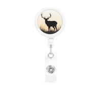 Retractable Badge Reel with Belt Clip and Key Ring Batch Holder Name Badge Clips Deer Silhouette ID Card Holder for Office Worker Doctor Nurse ID Badge Reel Keychain