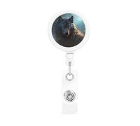 Retractable Badge Reel with Belt Clip and Key Ring Batch Holder Name Badge Clips Fantasy Wolf ID Card Holder for Office Worker Doctor Nurse ID Badge Reel Keychain