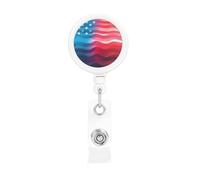 Retractable Badge Reel with Belt Clip and Key Ring Batch Holder Name Badge Clips Gradient American Flag ID Card Holder for Office Worker Doctor Nurse ID Badge Reel Keychain