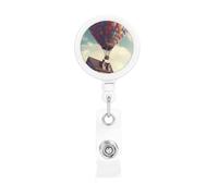 Retractable Badge Reel with Belt Clip and Key Ring Batch Holder Name Badge Clips Hot Air Balloon Wooden House ID Card Holder for Office Worker Doctor Nurse ID BadgeHolder Keychain