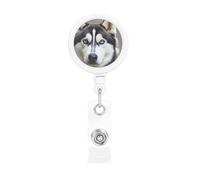 Retractable Badge Reel with Belt Clip and Key Ring Batch Holder Name Badge Clips Husky Dog ID Card Holder for Office Worker Doctor Nurse ID Badge Reel Keychain