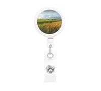 Retractable Badge Reel with Belt Clip and Key Ring Batch Holder Name Badge Clips Paddy Rice Field ID Card Holder for Office Worker Doctor Nurse ID Badge Reel Keychain