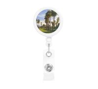 Retractable Badge Reel with Belt Clip and Key Ring Batch Holder Name Badge Clips Palm Tree Golf Course ID Card Holder for Office Worker Doctor Nurse ID Badge Reel Keychain