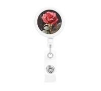 Retractable Badge Reel with Belt Clip and Key Ring Batch Holder Name Badge Clips Red Roses and Love ID Card Holder for Office Worker Doctor Nurse ID BadgeHolder Keychain