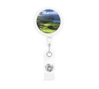 Retractable Badge Reel with Belt Clip and Key Ring Batch Holder Name Badge Clips Scenic Hawaii Golf Tropical ID Card Holder for Office Worker Doctor Nurse ID Badge Reel Keychain