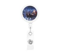 Retractable Badge Reel with Belt Clip and Key Ring Batch Holder Name Badge Clips Snow Night Santa and Deer ID Card Holder for Office Worker Doctor Nurse ID Badge Reel Keychain