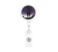Retractable Badge Reel with Belt Clip and Key Ring Batch Holder Name Badge Clips Space Silhouette Couple ID Card Holder for Office Worker Doctor Nurse ID Badge Reel Keychain