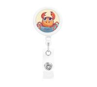 Retractable Badge Reel with Belt Clip and Key Ring Batch Holder Name Badge Clips Summer Cartoon Crab ID Card Holder for Office Worker Doctor Nurse ID BadgeReel Keychain
