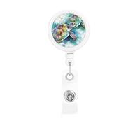Retractable Badge Reel with Belt Clip and Key Ring Batch Holder Name Badge Clips Two Turtles Watercolor Splash ID Card Holder for Office Worker Doctor Nurse ID Badge Reel Keychain