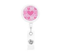 Retractable Badge Reel with Belt Clip and Key Ring Batch Holder Name Badge Clips White Love Heart ID Card Holder for Office Worker Doctor Nurse ID Badge Reel Keychain