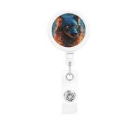 Retractable Badge Reel with Belt Clip and Key Ring Batch Holder Name Badge Clips Wolf Head in Blue Flames ID Card Holder for Office Worker Doctor Nurse ID BadgeHolder Keychain