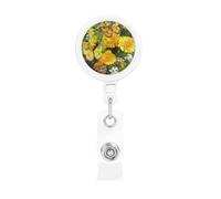Retractable Badge Reel with Belt Clip and Key Ring Batch Holder Name Badge Clips Yellow Butterfly and Yellow Daisies ID Card Holder for Office Worker Doctor Nurse ID BadgeReel Keychain