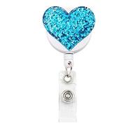 Retractable Badge Reel with Belt Clip Glitter Heart Yo Yo Yo Key Ring for Girls Nurse Teacher Students (Blue
