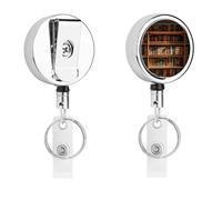 Retractable Badge Reel with Stainless Steel Clip and Keyring - Heavy Duty Metal ID Card Holder Name Tag Holders Old Bookshelf Badge Holder for Office Teacher Doctor Nurse