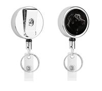 Retractable Badge Reel with Stainless Steel Clip and Keyring - Heavy Duty Metal ID Card Holder Name Tag Holders Black Labrador Badge Holder for Office Teacher Doctor Nurse